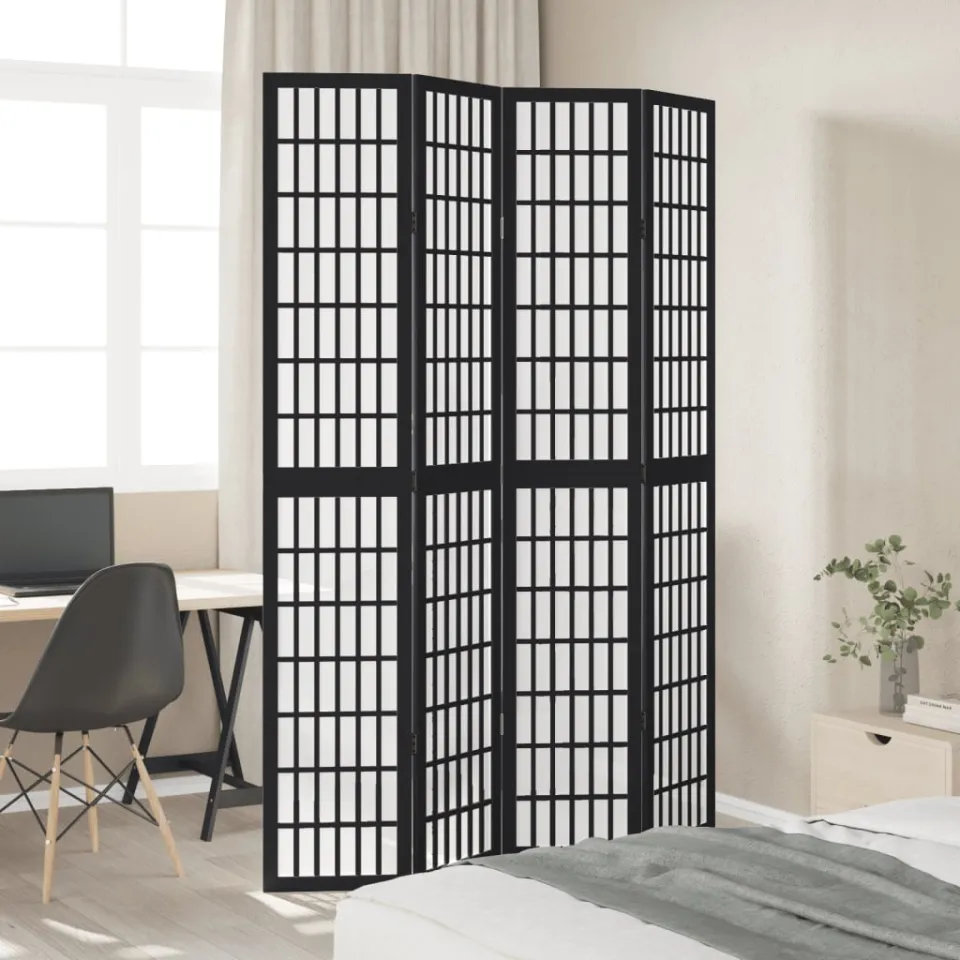 vidaXL Kamerscherm met 4 panelen massief paulowniahout zwart, foto 2