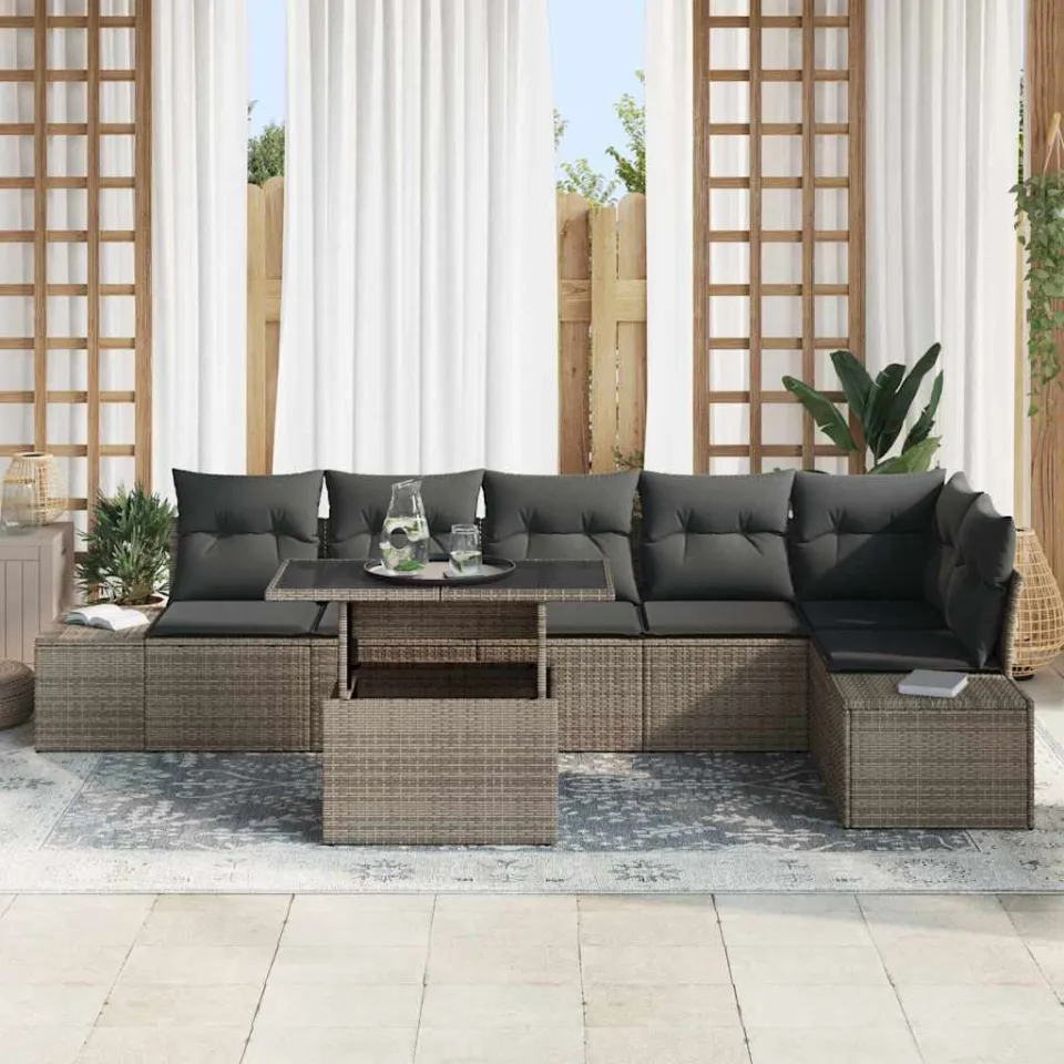 vidaXL Tuin Sofa Set 7 st Grijs poly rattan, foto 3