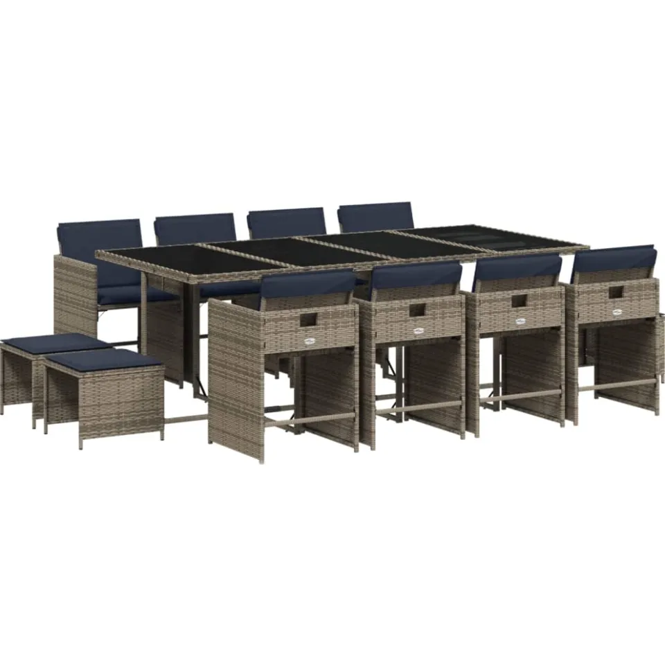 vidaXL 13-delige tuinset met kussens, grijs polyrotan