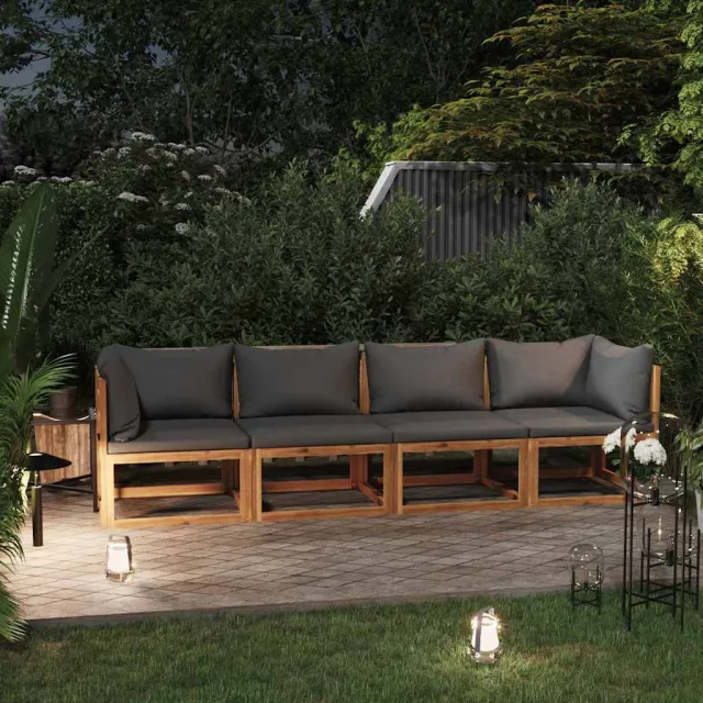 vidaXL Tuinbank 4-zits met kussen massief acaciahout grijs, foto 2