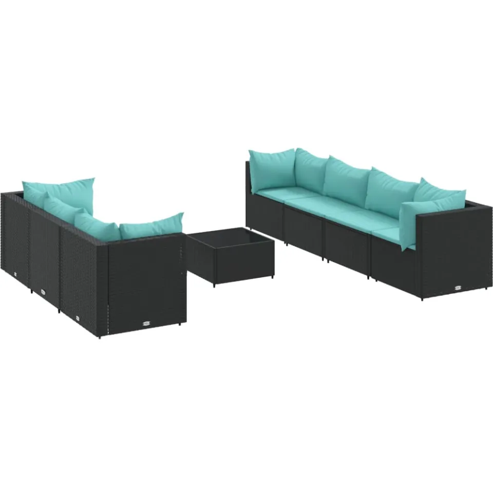 vidaXL 8-delige Loungeset met kussens poly rattan zwart