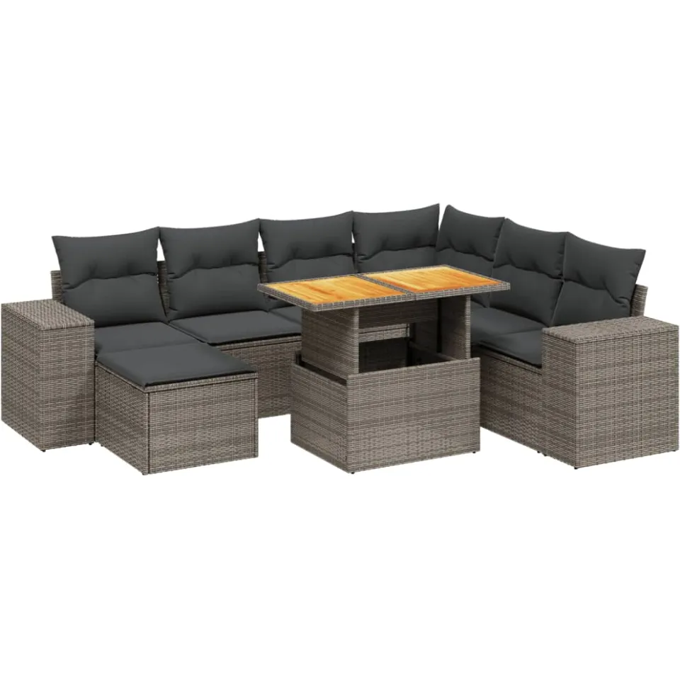 vidaXL 8-delige Loungeset met kussens poly rattan grijs, foto 3