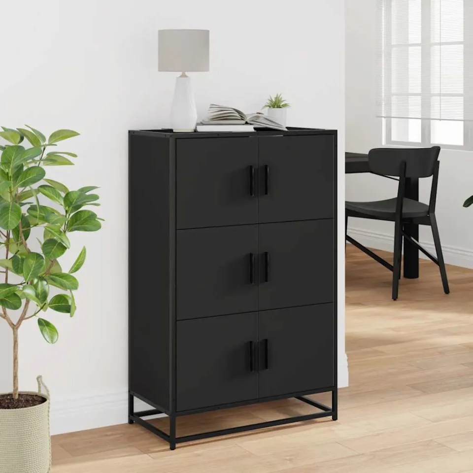 vidaXL Hoge kast 68x35x106,5 cm bewerkt hout en metaal zwart, foto 2