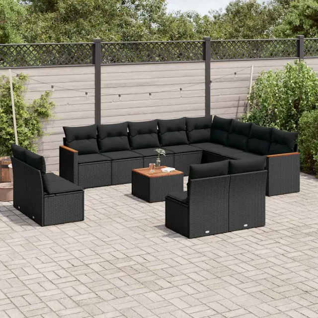 vidaXL 13-delige Loungeset met kussens poly rattan zwart, foto 2
