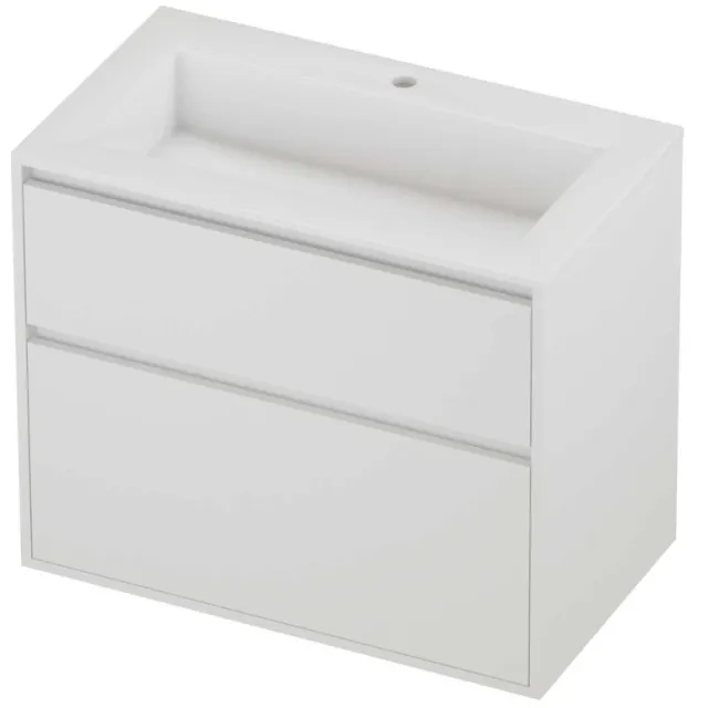Proline Aristo Badmeubelset Polystone Elegant 1 Kraangat Greeploos 80x46x67 cm Glans Wit Mat White Mat Wit