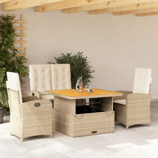 vidaXL 4-delige Tuinset met kussens poly rattan beige, foto 2
