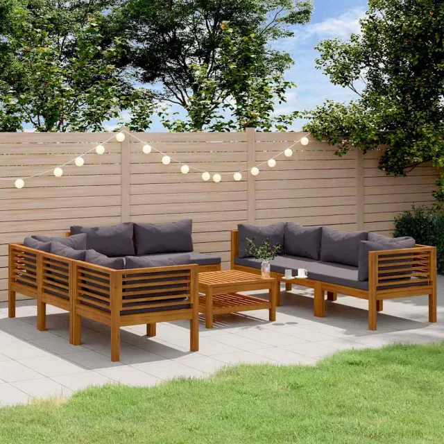 vidaXL 9-delige Loungeset met kussens massief acaciahout grijs, foto 2