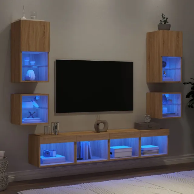 vidaXL 8-delige Tv-wandmeubelset met LED bewerkt hout sonoma eiken, foto 2