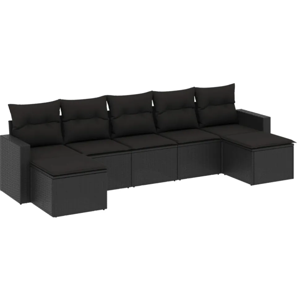 vidaXL 7-delige Loungeset met kussens poly rattan zwart