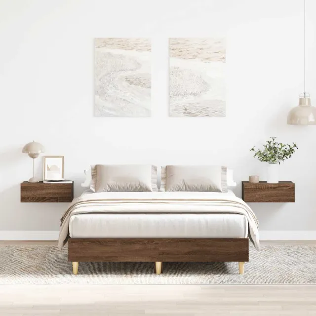 vidaXL Bedframe zonder matras 135x190 cm spaanplaat bruin eiken