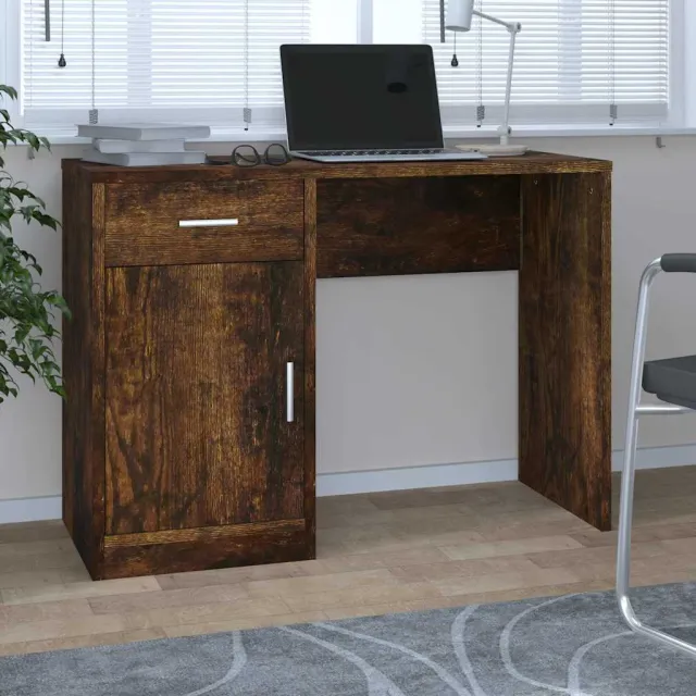 vidaXL Bureau met kast en lade 100x40x73 cm bewerkt hout gerookt eiken Bruin
