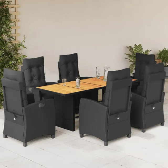 vidaXL 7-delige Tuinset met kussens poly rattan zwart, foto 2