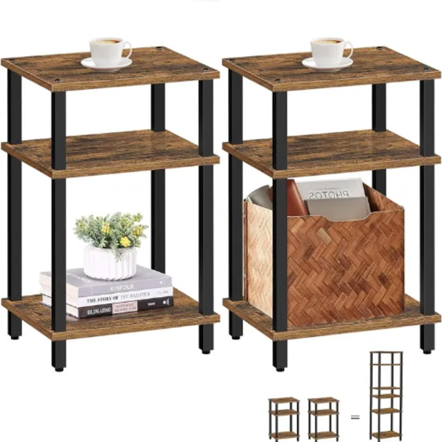 BOG Set Van 2 Bijzettafels - Side Table En Bedside Table Met 3 Lagen Opbergrek - Sofa Table Voor Kleine Ruimtes BRUIN