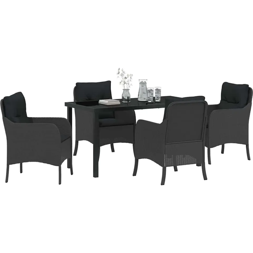 vidaXL Tuin eettafelset 5 st Zwart poly rattan
