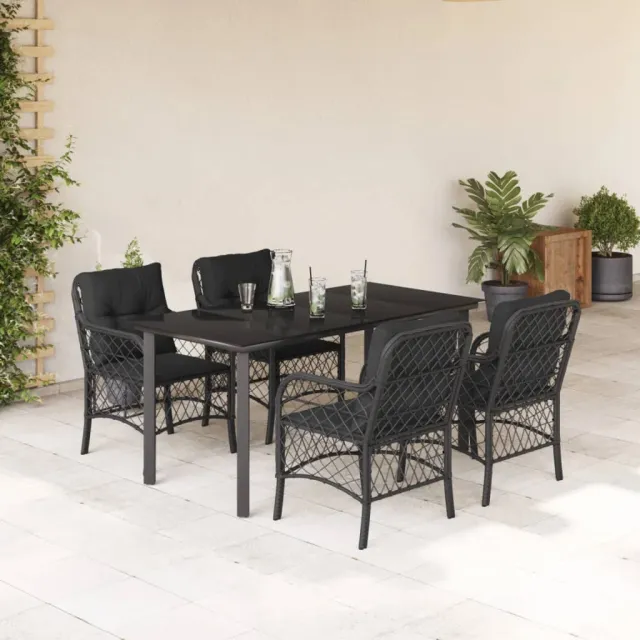 vidaXL 5-delige Tuinset met kussens poly rattan zwart, foto 2