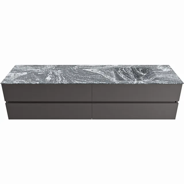 Mondiaz VICA-DLUX 200cm badmeubel onderkast Dark grey 4 lades. Inbouw wastafel CLOUD rechts zonder kraangat, kleur Lava.