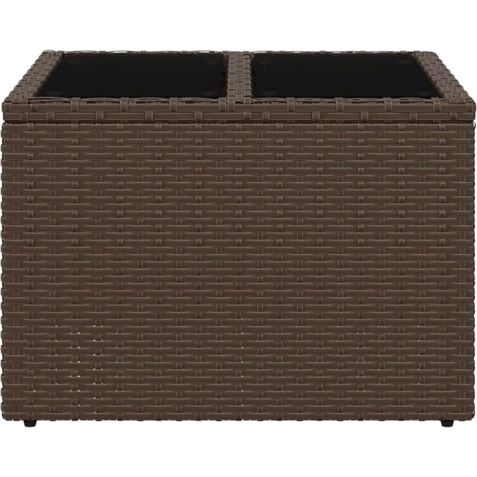 vidaXL Tuintafel met glazen blad 55x55x37 cm poly rattan bruin