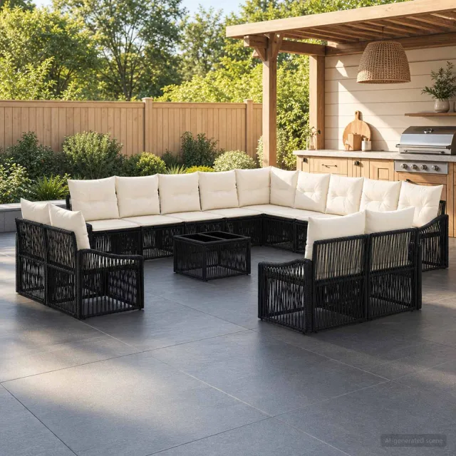 vidaXL Tuinbankenset 14 st Zwart poly rattan