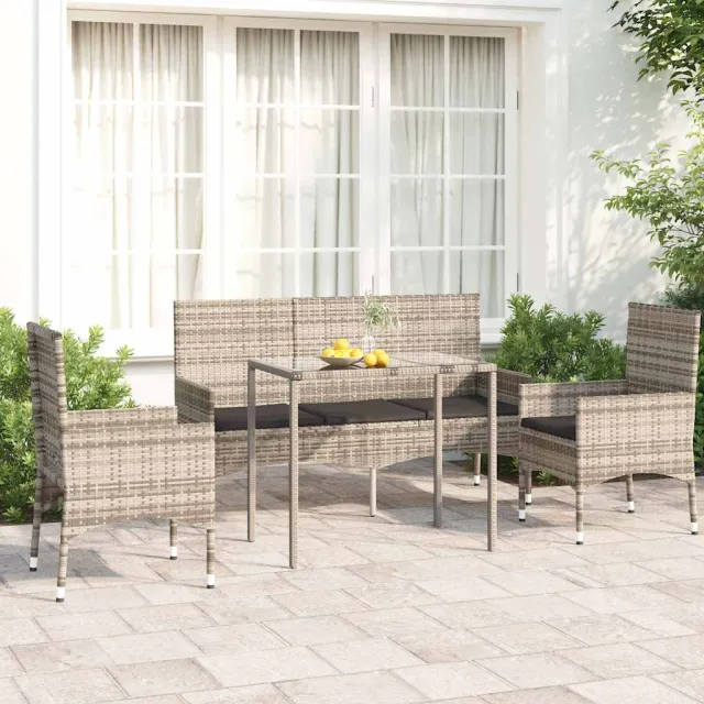 vidaXL 4-delige Loungeset met kussens poly rattan grijs, foto 2