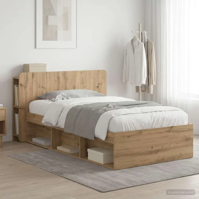 vidaXL Bedframe met opslag Artisanaal eiken 90 x 200 cm Bewerkt hout Bruin