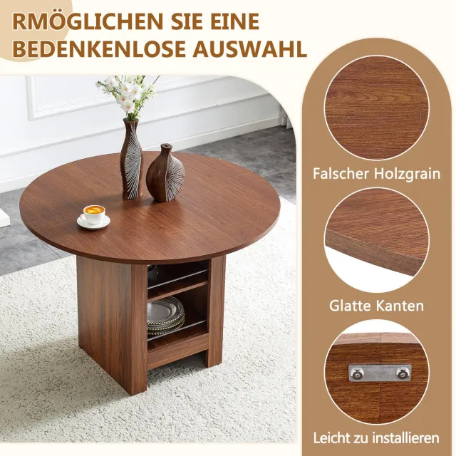 COVREO Eettafel 100 cm walnoot, MDF met open opbergvakken voor 4-6 personen