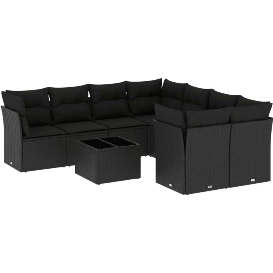 vidaXL 9-delige Loungeset met kussens poly rattan zwart