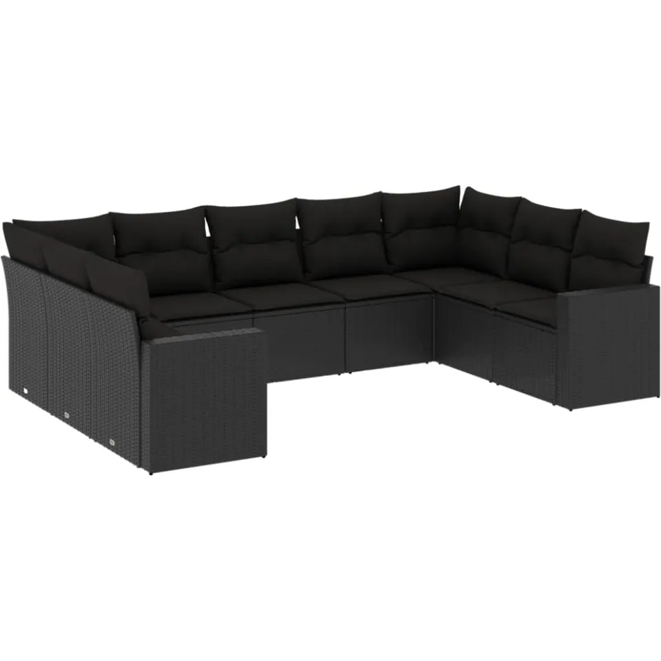 vidaXL 9-delige Loungeset met kussens poly rattan zwart, foto 3