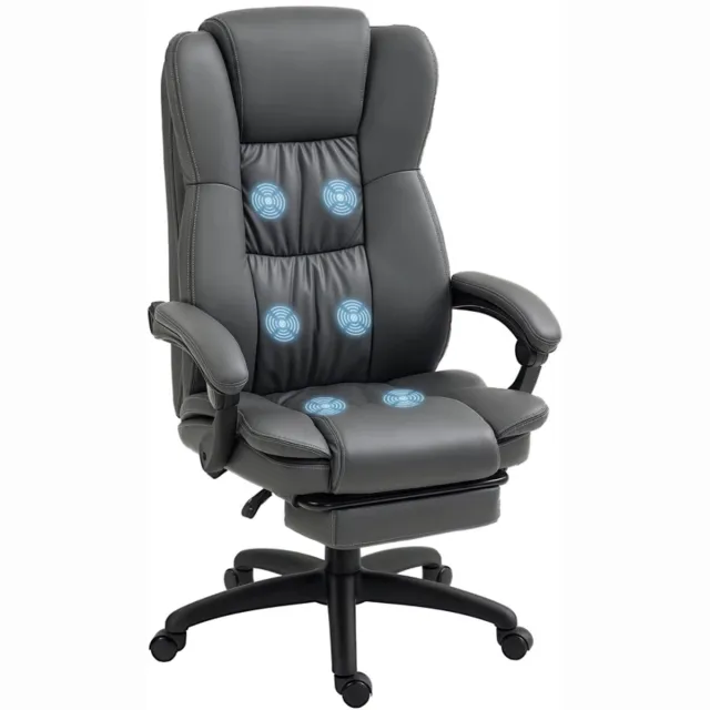ZYLARO Ergonomische Bureaustoel met Massagefunctie, Voetensteun & Hoofdsteun - Verstelbare Draaistoel - In Hoogte Verstelbaar - 360° Draaibaar - Max. kanteling 135° - Kantoorstoel - Gamestoel - Volwassenen Stoel - Directiestoel - Computerstoel - Donkergrijs