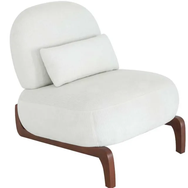 Ropilly Witte velvet fauteuil - Moderne accentstoel - Armloze leesstoel - Zacht kussen - Massief houten poten - Woonkamer - 77x72,5x33cm - Wit
