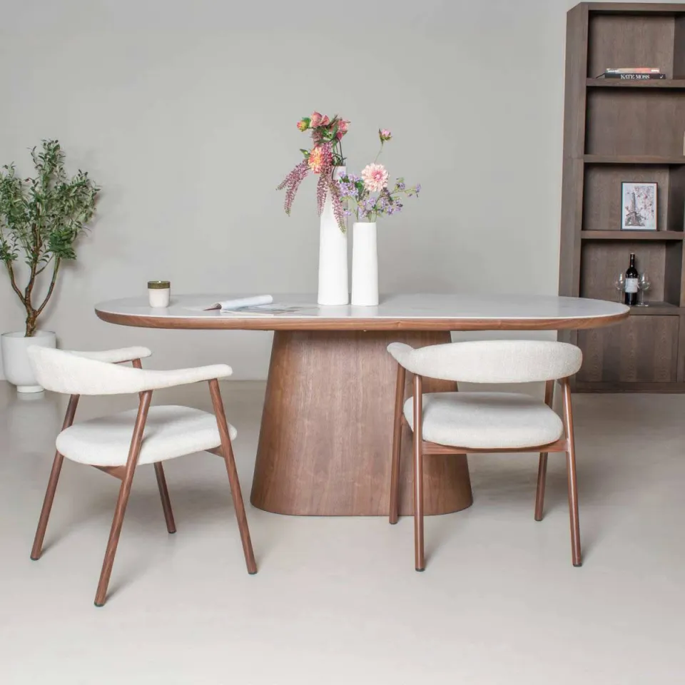Giga Meubel Eettafel Alba - Wit Keramiek/Walnoot - 200x90x77cm, foto 2