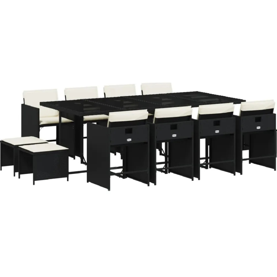 vidaXL 13-delige Tuinset met kussens poly rattan zwart