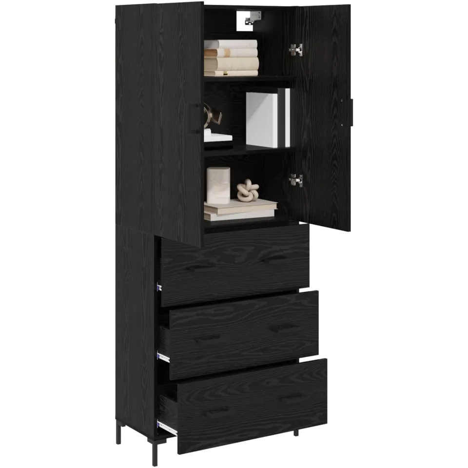 vidaXL Highboard Zwart Eiken 69,5 x 34 x 180 cm Bewerkt hout