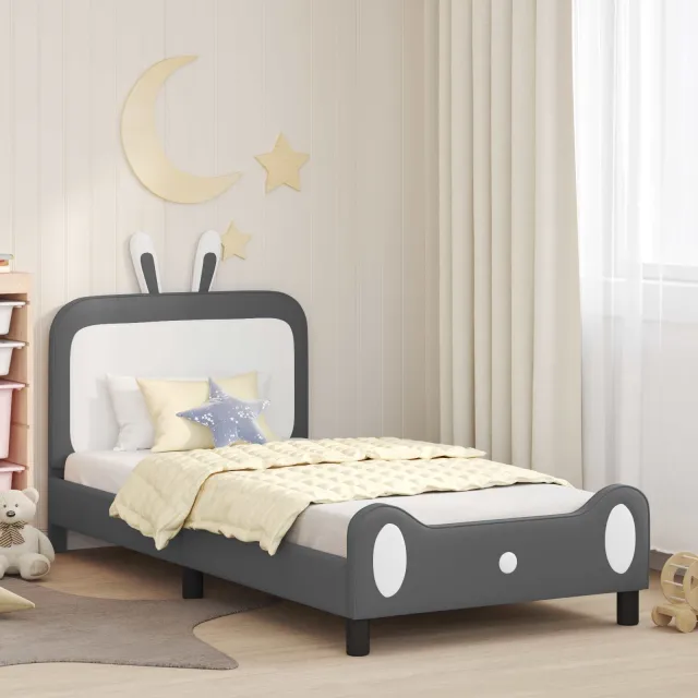 vidaXL Bedframe voor kinderen met hoofdbord Lichtgrijs 90 x 200 cm PU