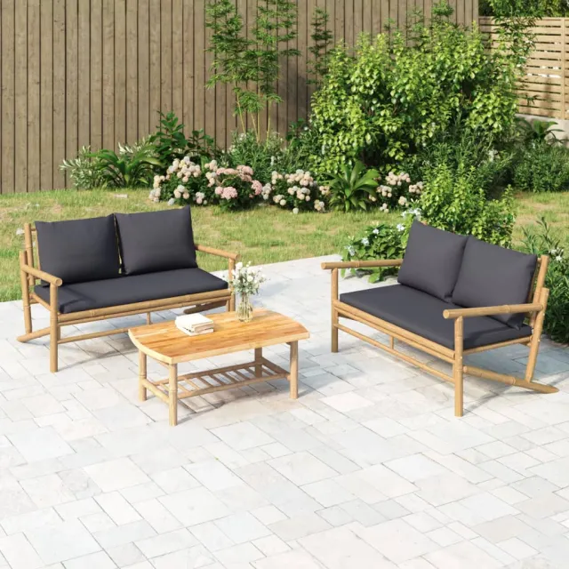 vidaXL 3-delige Loungeset met kussens bamboe donkergrijs bruin, foto 2