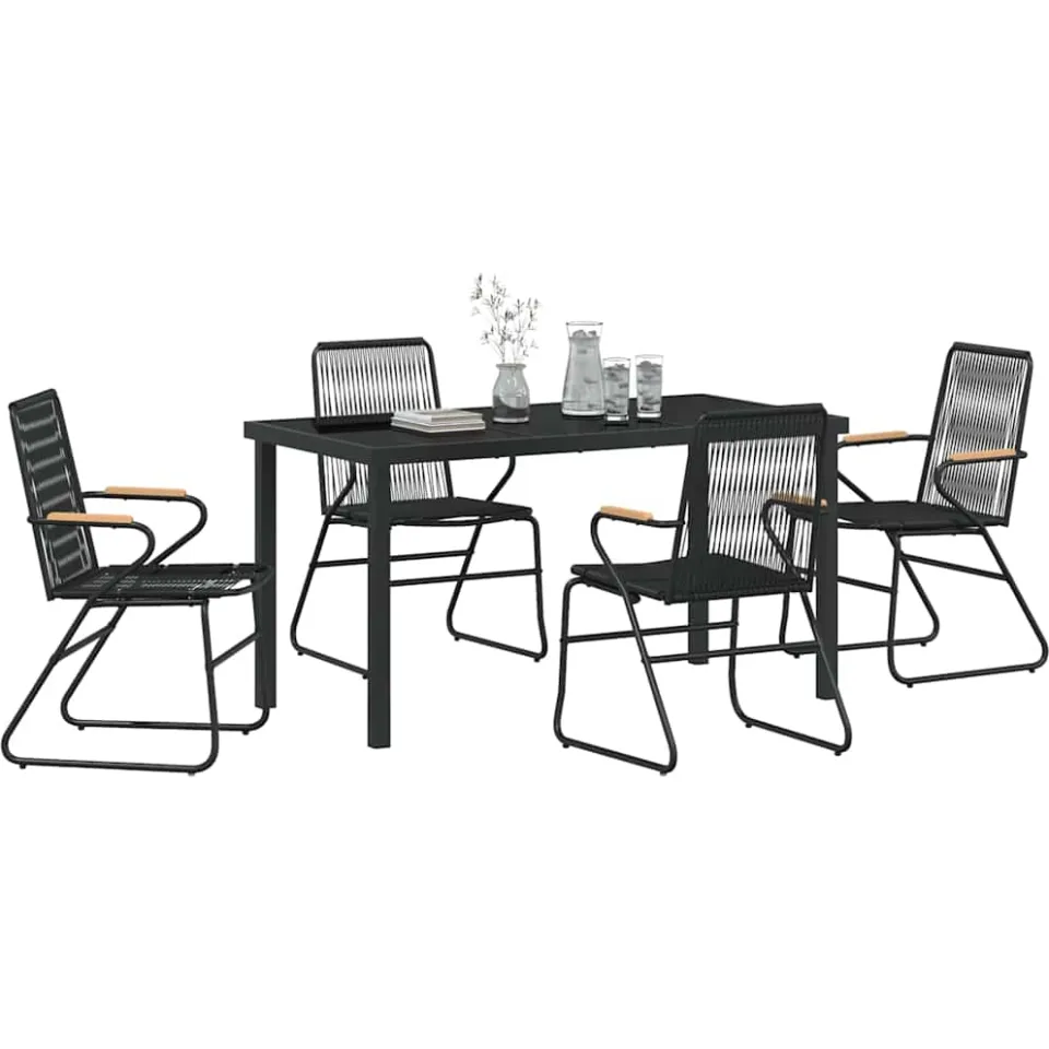 vidaXL Tuin eettafelset 5 st Zwart Gepoedercoat staal