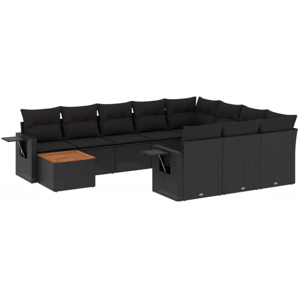 vidaXL 11-delige Loungeset met kussens poly rattan zwart, foto 3