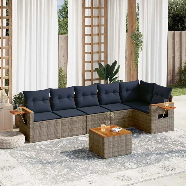 vidaXL 7-delige Loungeset met kussens poly rattan grijs, foto 2