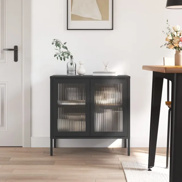 vidaXL Dressoir 70x35x70 cm glas en staal zwart, foto 2