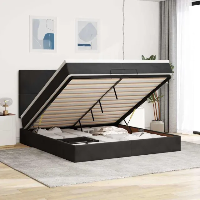 vidaXL Ottoman bed met matrassen 200x200cm fluweel zwart