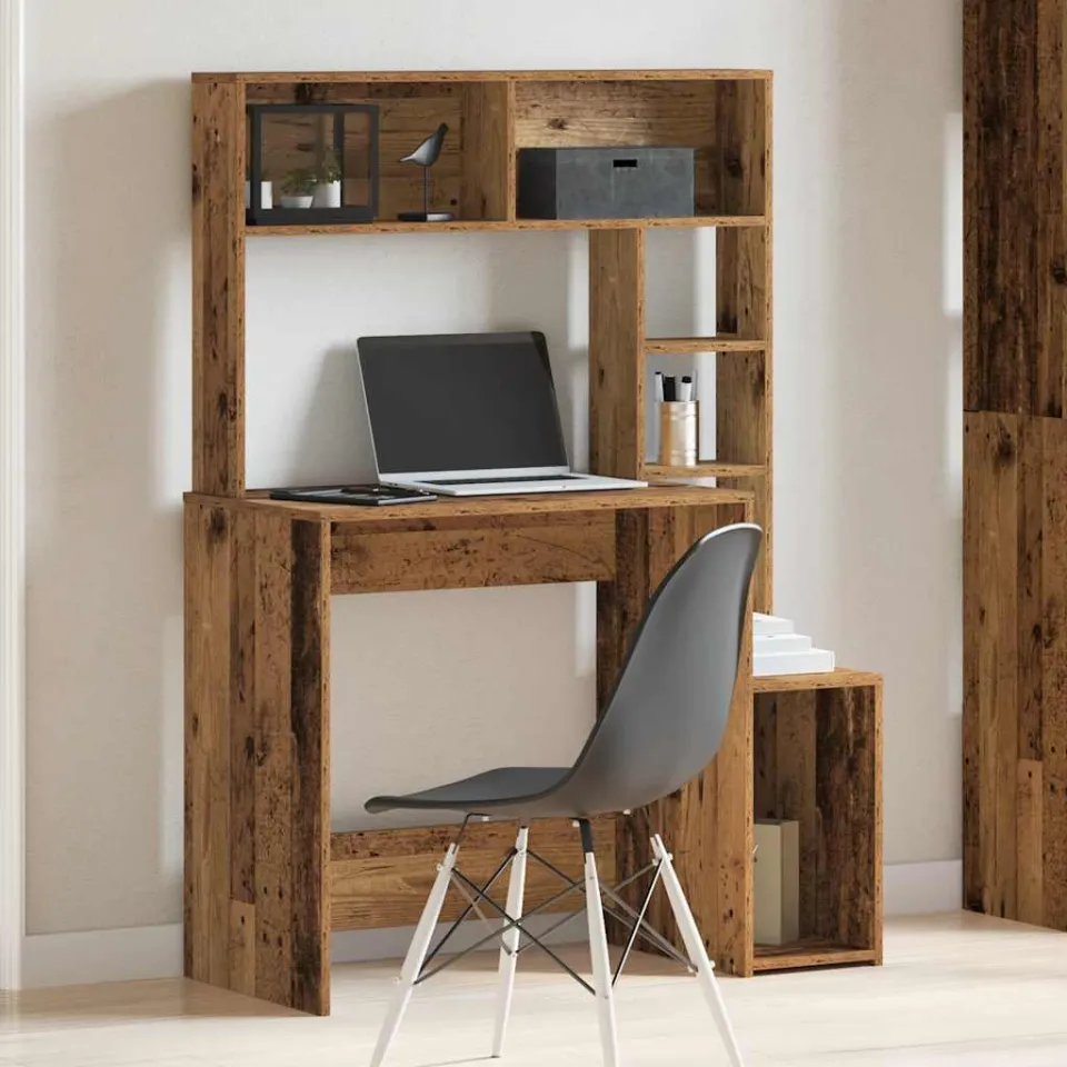 vidaXL Bureau met schappen 100x45x140 cm bewerkt hout oud houtkleurig bruin, foto 2