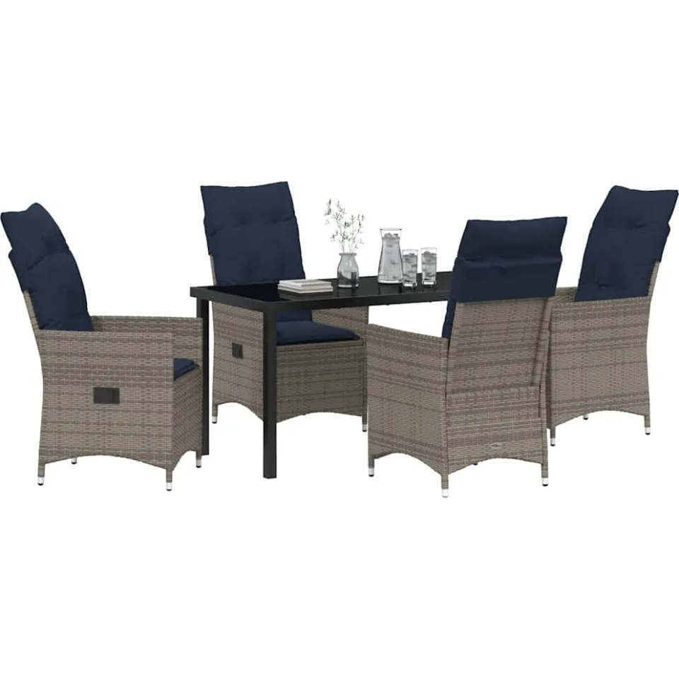 vidaXL Tafel en stoelen set 5 st Grijs PE Rattan