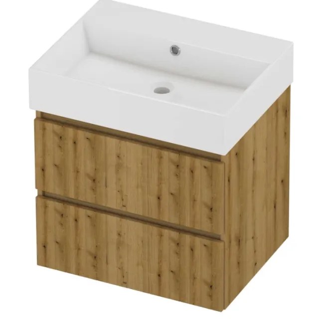 Proline Zara Badmeubelset Porselein Loft Zonder Kraangat 60x46x65 cm Glans Wit Urban Oak Eiken
