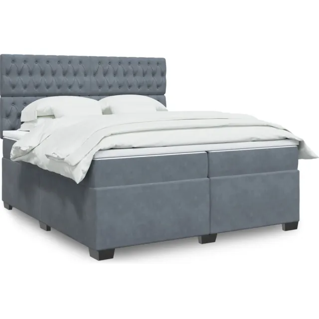 vidaXL Boxspring met matras fluweel donkergrijs 200x200 cm grijs