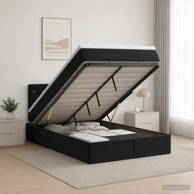 vidaXL Ottoman bed met matras Zwart 120 x 200 cm Fluweel