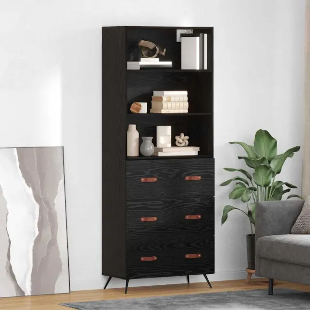 vidaXL Hoge kast Zwart eiken 69,5 x 34 x 180 cm Bewerkt hout, foto 2