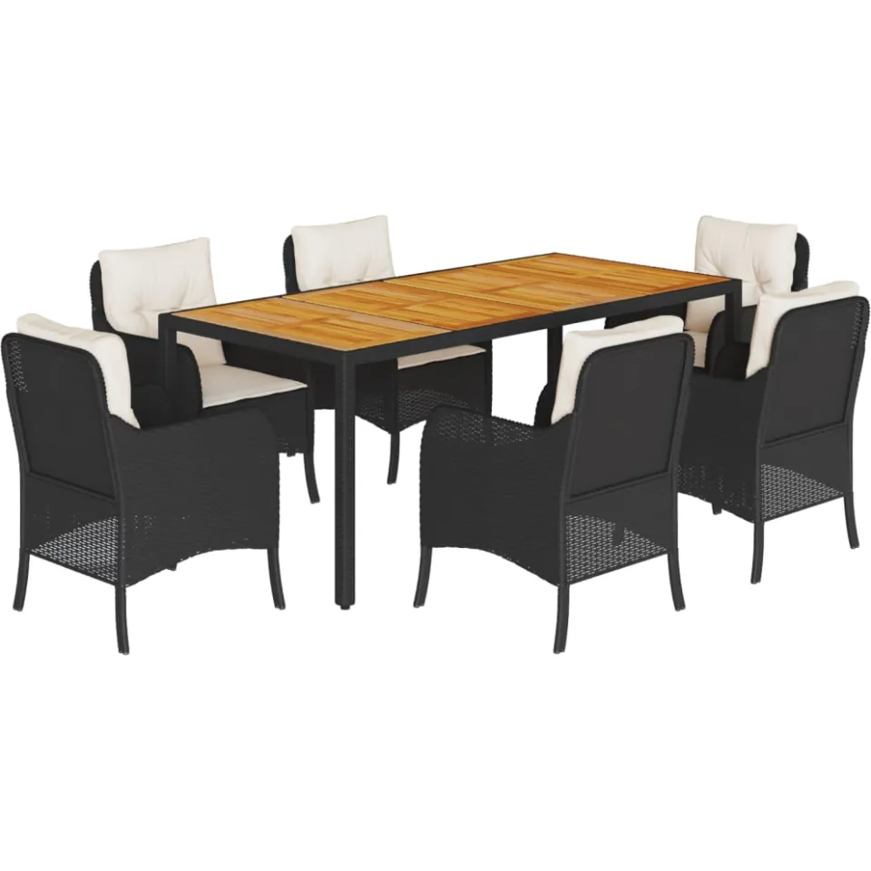 vidaXL 7-delige Tuinset met kussens poly rattan zwart, foto 3