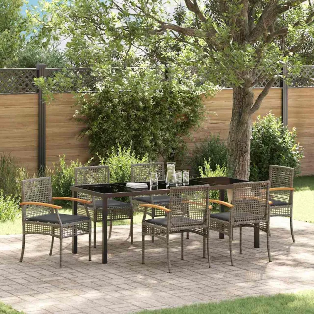 vidaXL Tuin eettafelset 7 st Grijs en zwart Rattan, foto 2