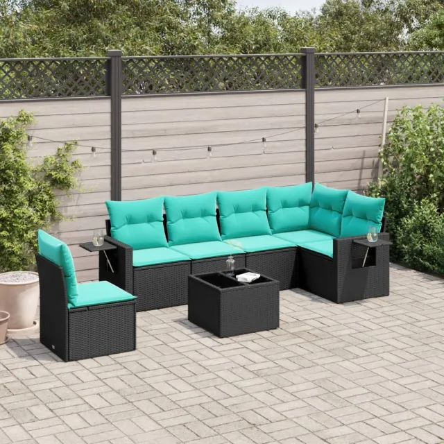vidaXL 7-delige tuinbankset met kussens van zwart polyrotan, foto 2