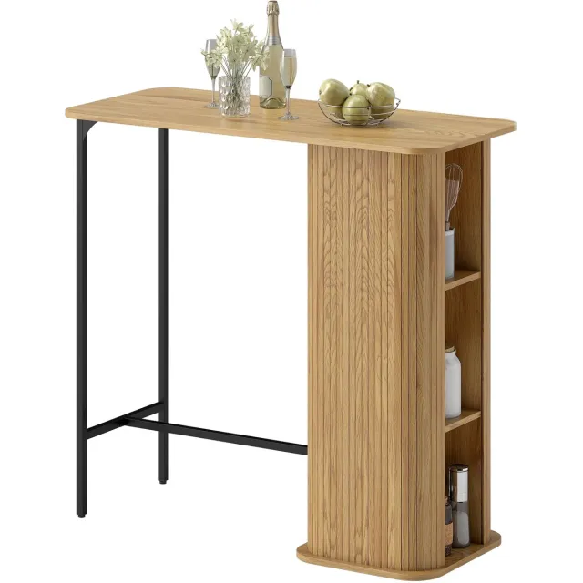 Homcom bartafel met plank - spaanplaat - 112x50x106cm - naturel hout Natuurlijk hout