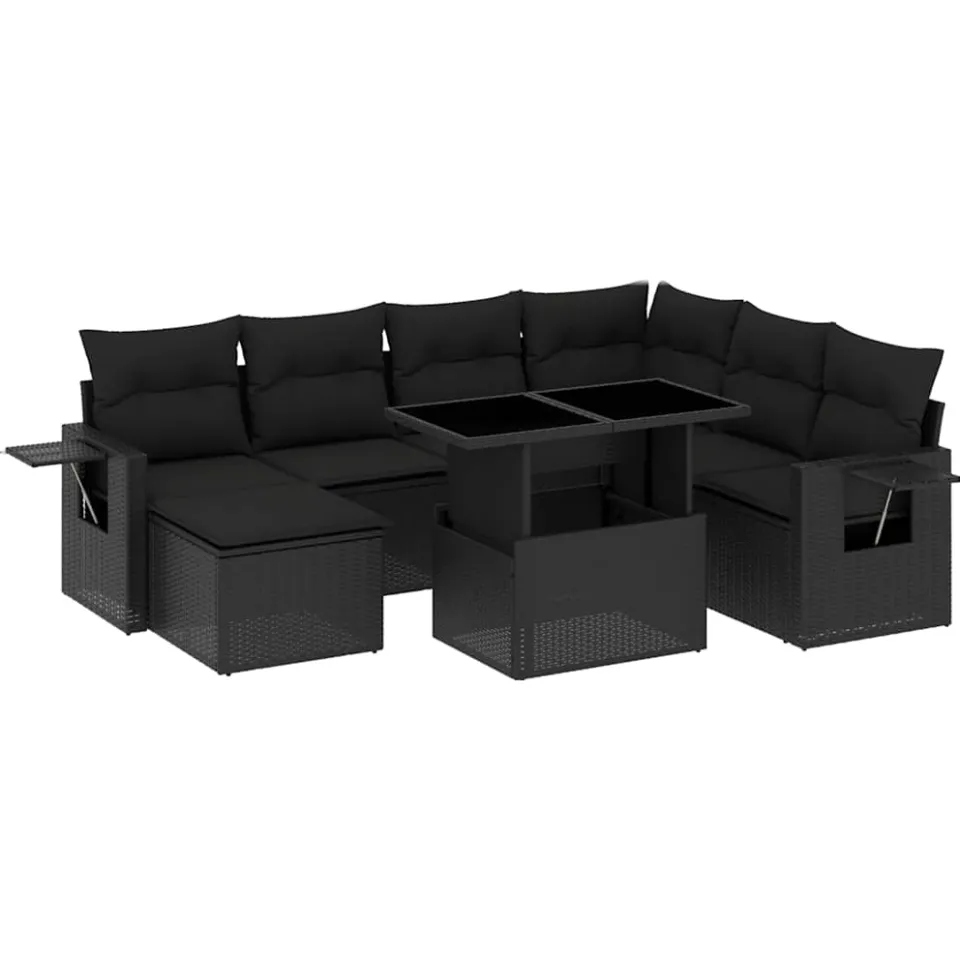 vidaXL 9-delige Loungeset met kussens poly rattan zwart